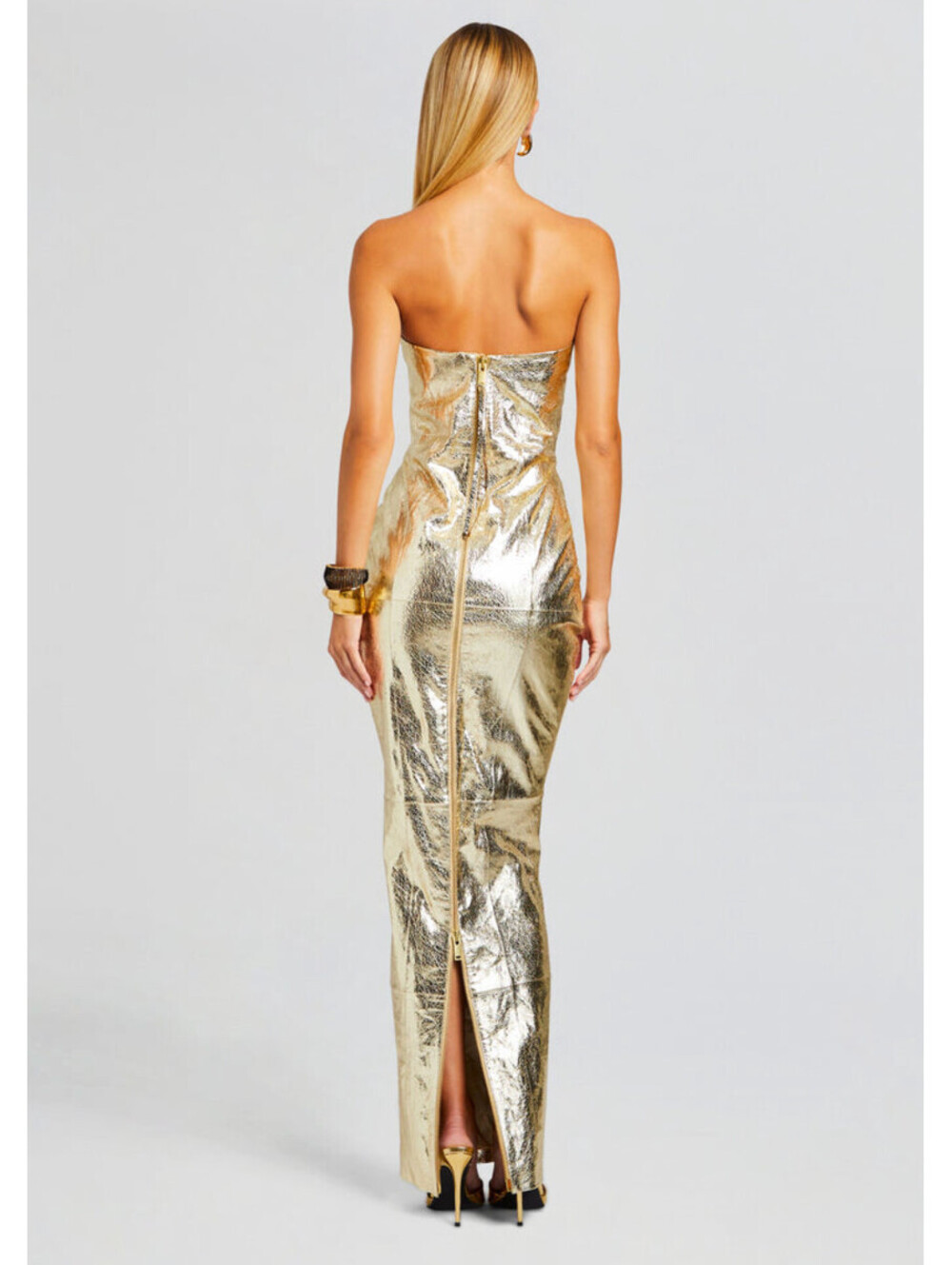 NWT $1,400 Retrofete Lavonne Gold Metallic Leather Crackle Dress Medium Runway - Picture 9 of 11